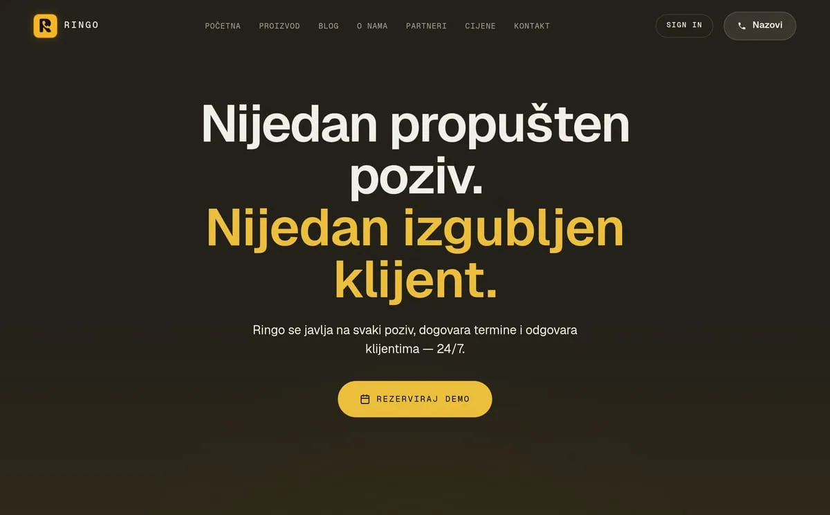 Ringo — AI telefonski agent, web stranica